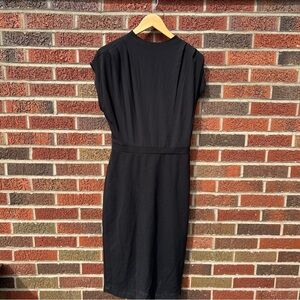 Express Black Chiffon Mock Neck Ruched Short Sleeve Cinched Mini Pencil Dress